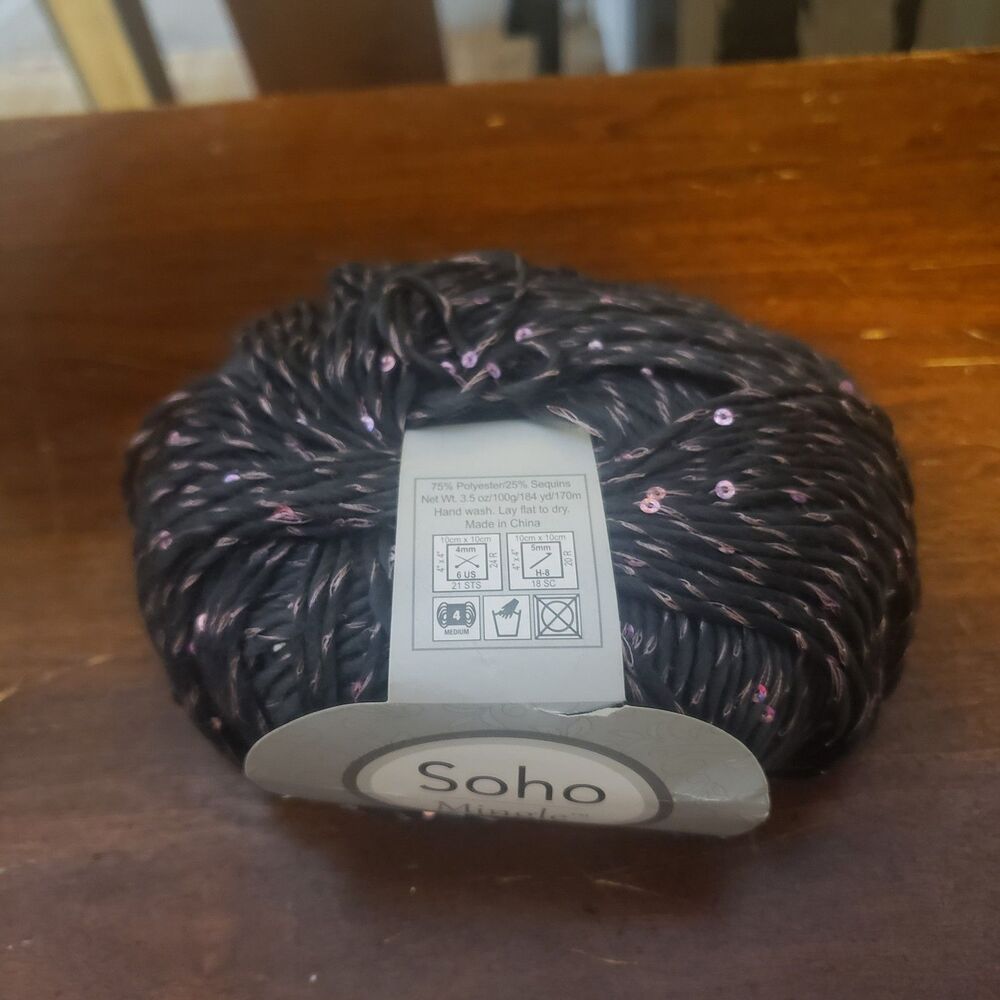 NEW SOHO Mingle yarn variegated yarn-black/pink crochet knit w sequins 1 skein